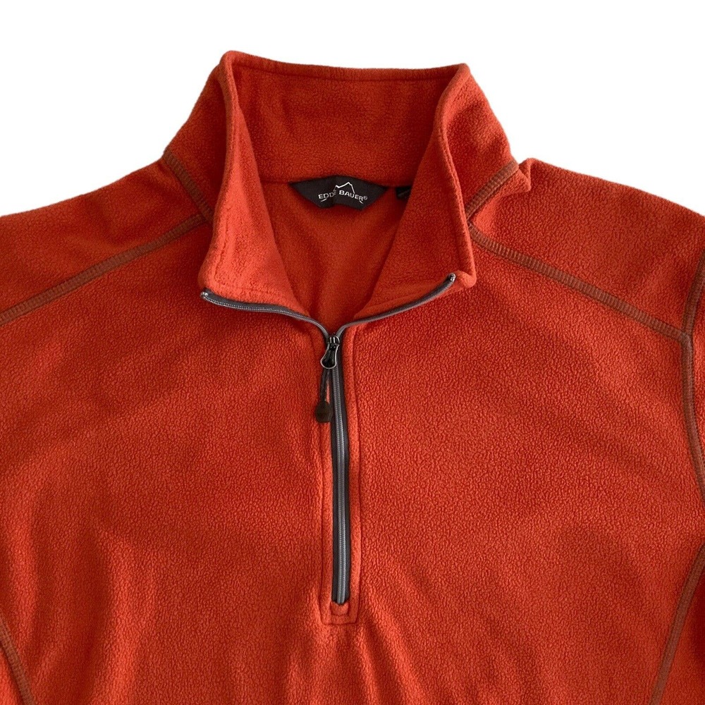 Eddie Bauer Sz Medium Mens 1/4 Zip Fleece Pullover Sweatshirt Orange Long Sleeve - Picture 2 of 12
